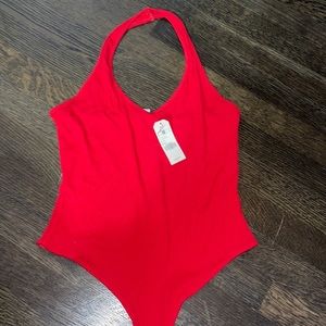garage - red halter bodysuit
